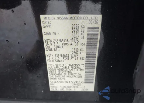 2016 Nissan Murano Platinum/S/Sl/Sv from USA, damaged, VIN 5N1AZ2MH7GN152016